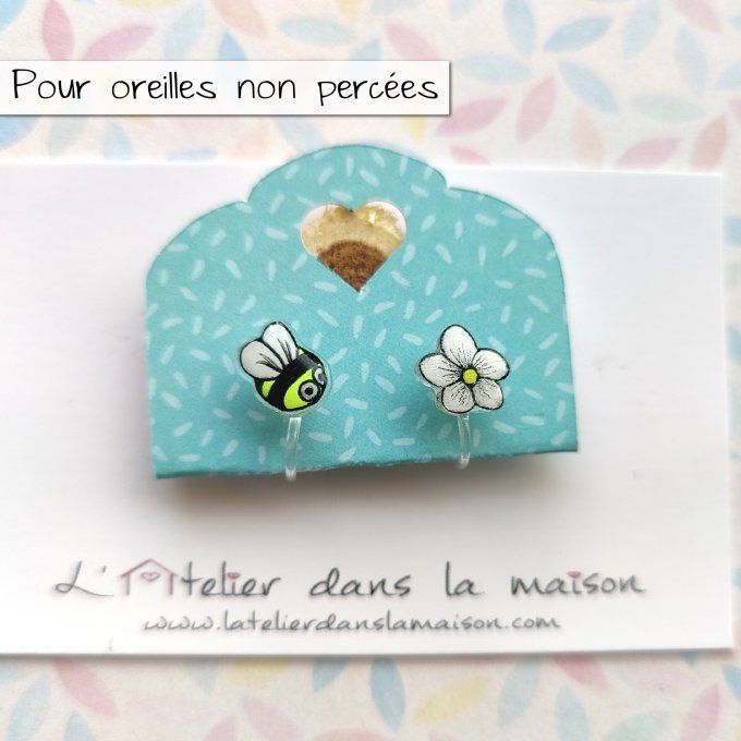 Boucles d'oreilles sans perçage abeille jaune fluo