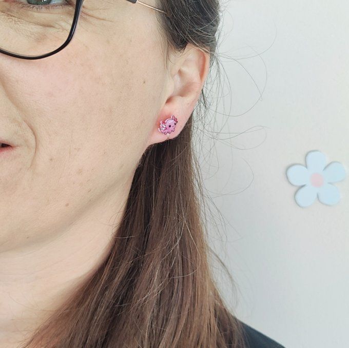Boucles d'oreilles avec ou sans perçage axolotl