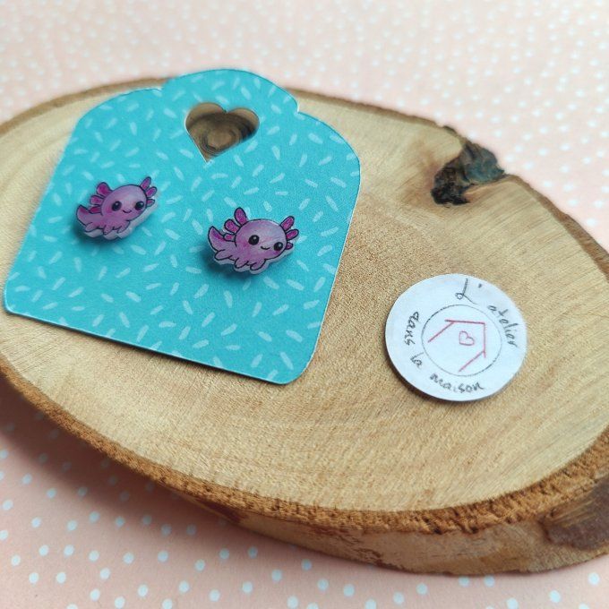 Boucles d'oreilles avec ou sans perçage axolotl