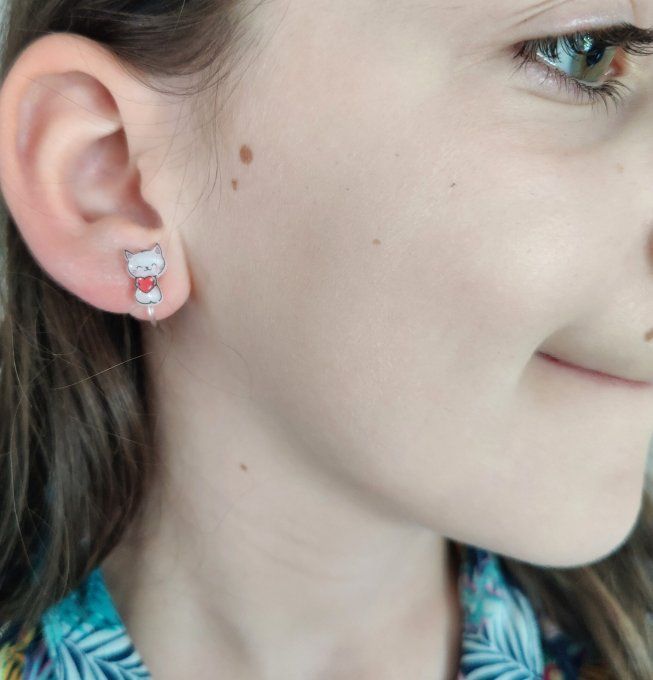 boucles chat sans perçage enfant coeur