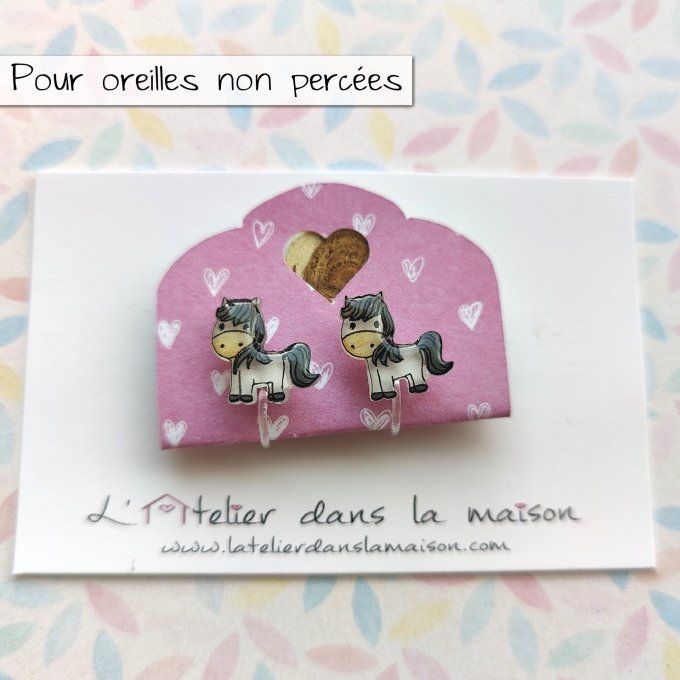 Boucles d'oreilles sans perçage cheval debout