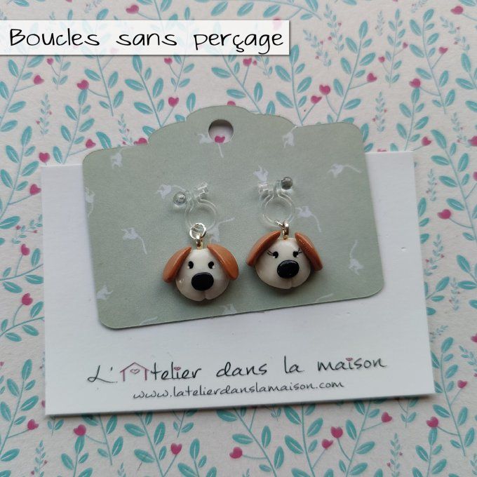 Boucles d'oreilles sans perçage tête de chien