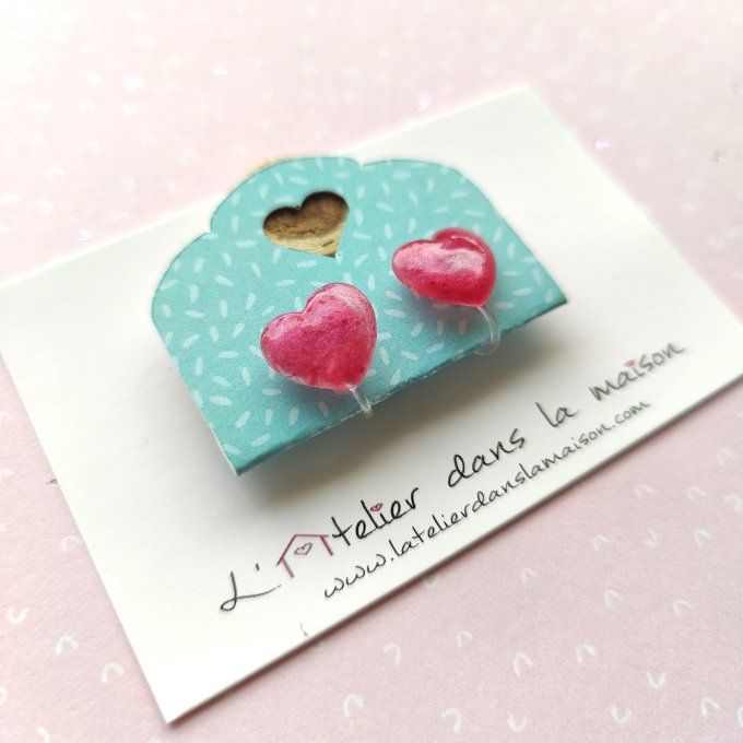 Boucles d'oreilles sans perçage coeurs roses