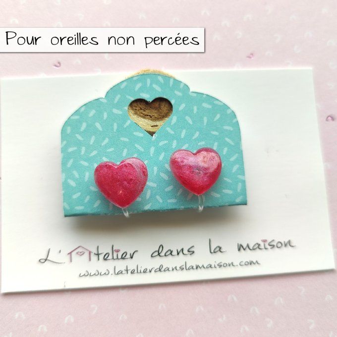 Boucles d'oreilles sans perçage coeurs roses