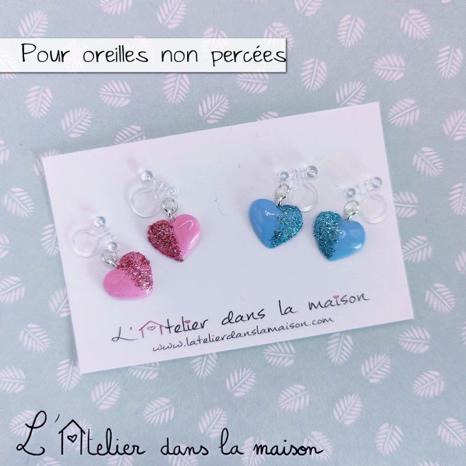 boucles coeurs clip pour oreilles non percées