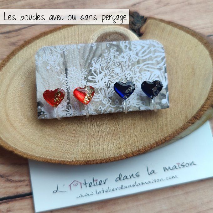 Les petits clips coeurs de Noël, boucles d'oreilles avec ou sans perçage