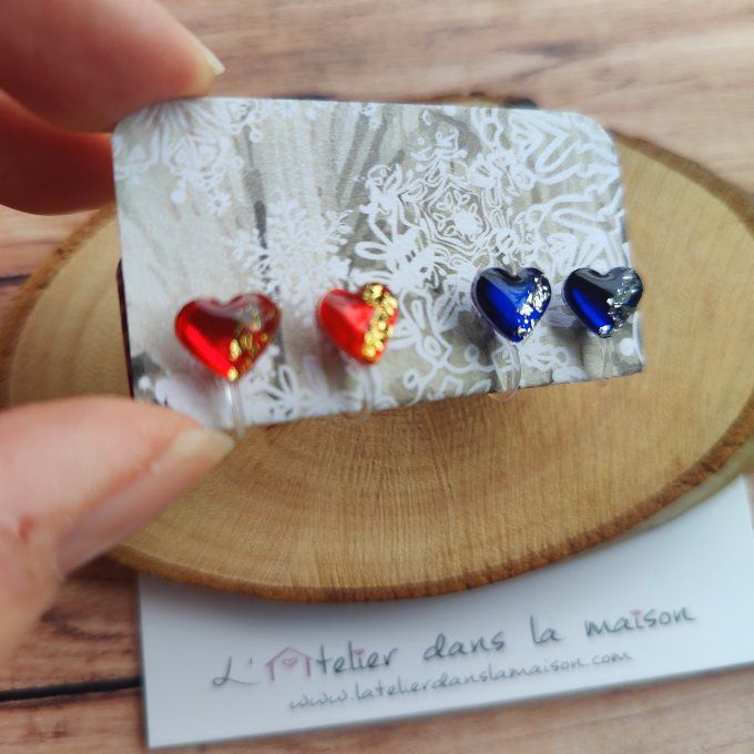 Les petits clips coeurs de Noël, boucles d'oreilles avec ou sans perçage
