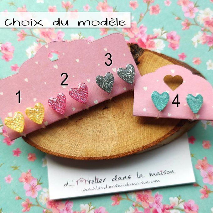 Les  clips à paillettes coeurs, boucles d'oreilles sans perçage