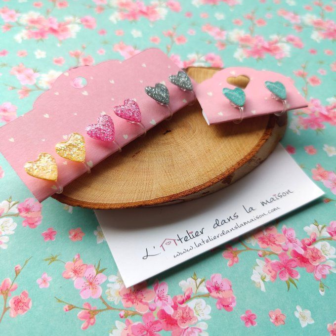 Les  clips à paillettes coeurs, boucles d'oreilles sans perçage