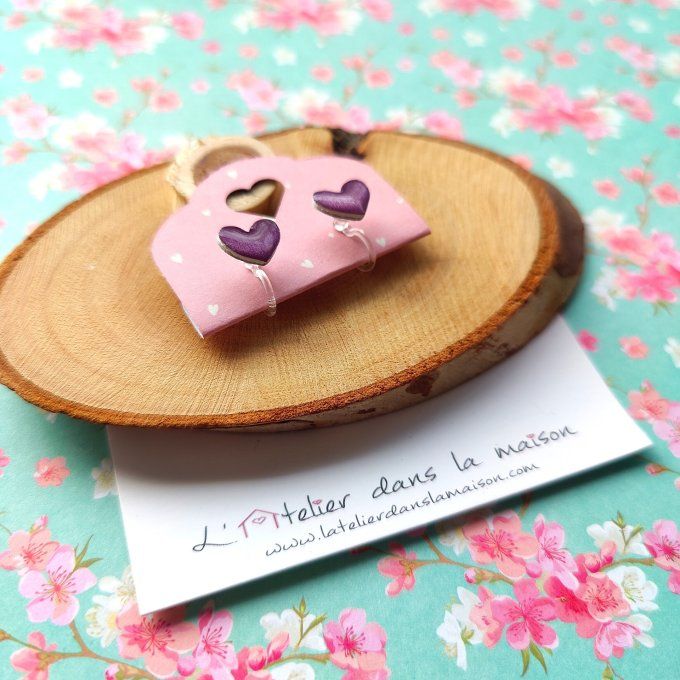 Boucles d'oreilles sans perçage coeur violet