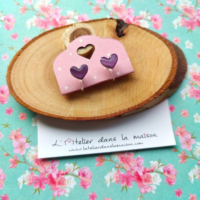 Boucles d'oreilles sans perçage coeur violet