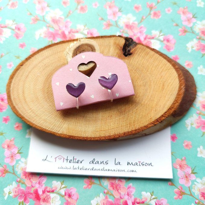 Boucles d'oreilles sans perçage coeur violet