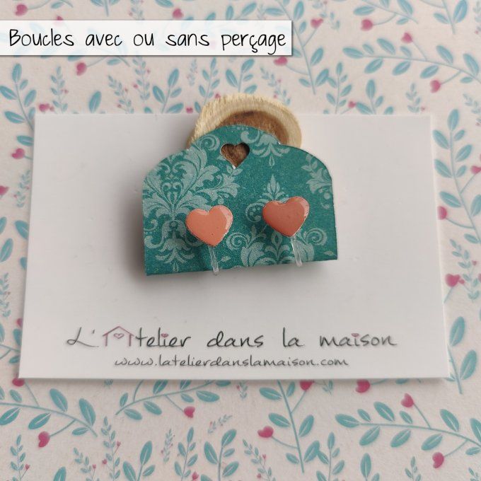 Boucles d'oreilles sans perçage coeur corail légers défauts