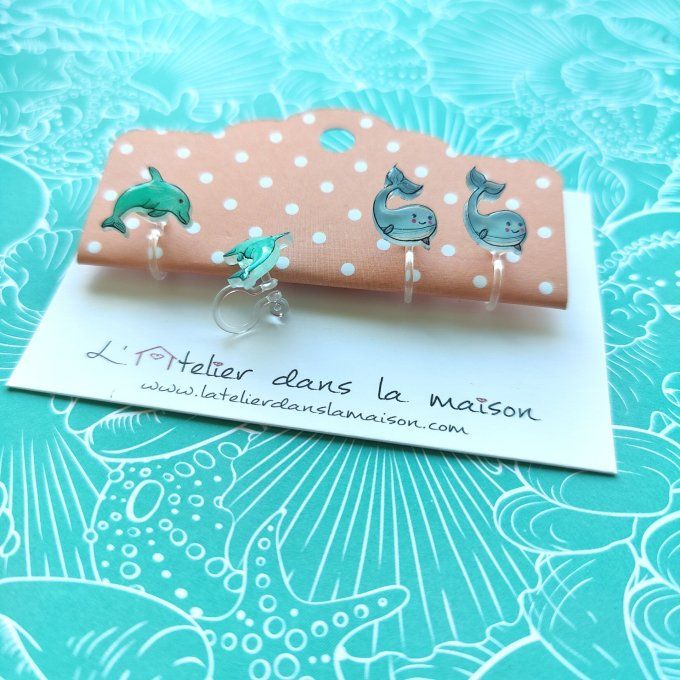 boucles pour oreilles non percées dauphin, baleine
