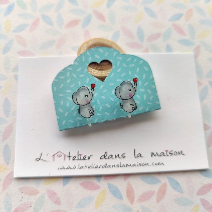 clips sans perçage éléphant et coeur rouge