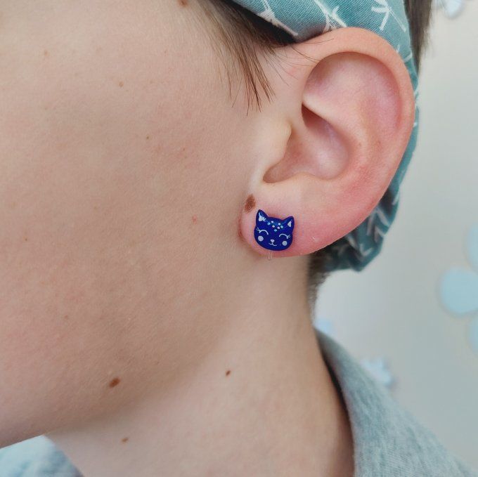boucles sans perçage chat bleu galaxie
