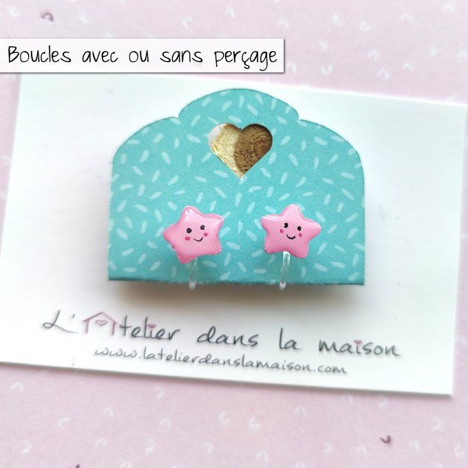 Boucles d'oreilles sans perçage étoiles roses