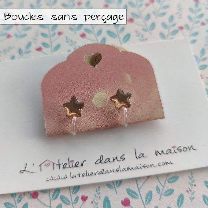 Boucles d'oreilles sans perçage étoile reflets dorés