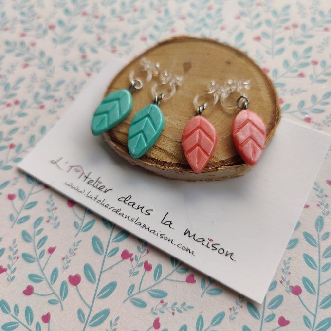 Boucles d'oreilles sans perçage feuille corail ou turquoise