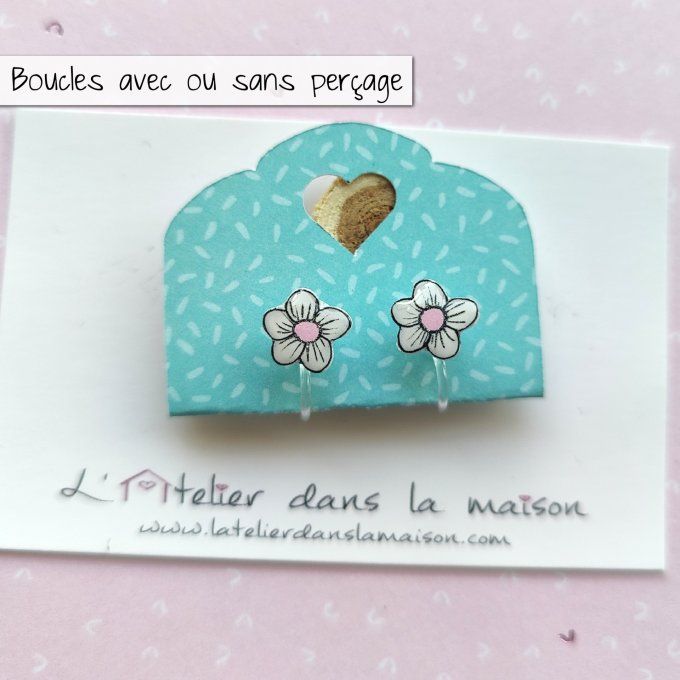 Boucles d'oreilles sans perçage fleurs roses