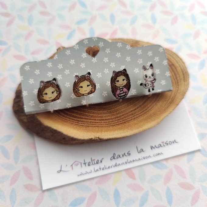 boucles Gabby et son chat pandy avec ou sans perçage