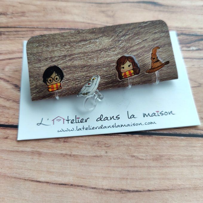 boucles clips inspiration Harry Potter, Choixpeau, chouette