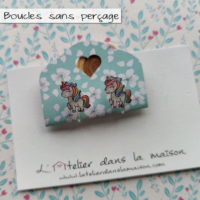 Boucles d'oreilles sans perçage licorne petit défaut