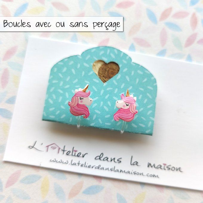 Boucles d'oreilles sans perçage licornes roses
