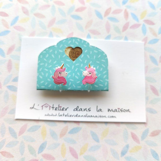 Boucles d'oreilles sans perçage licornes roses