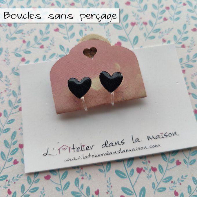 Boucles d'oreilles sans perçage coeur noir