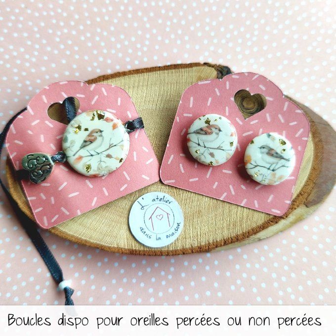 boucles avec ou sans perçage oiseau et bracelet