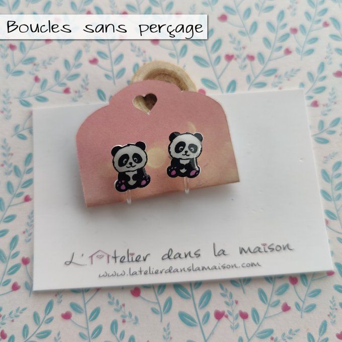 Boucles d'oreilles sans perçage panda blanc et noir