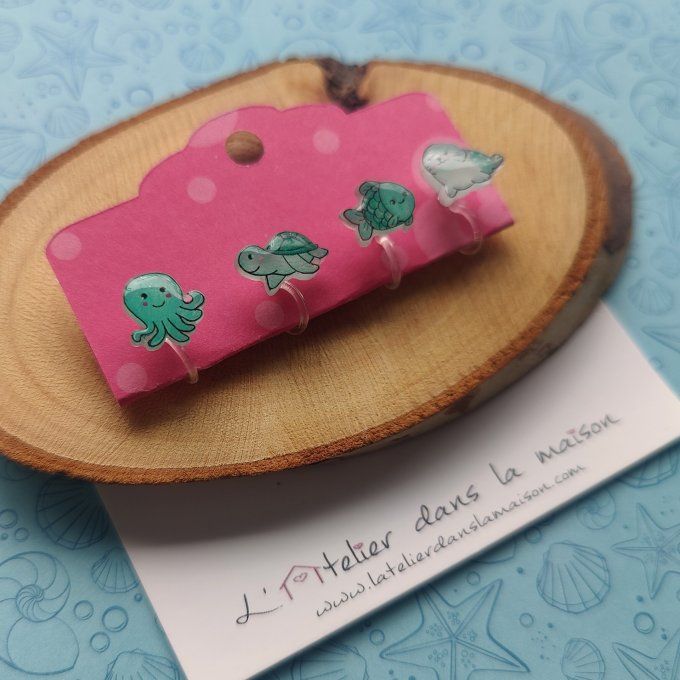 Boucle d'oreilles avec ou sans perçage animaux marins