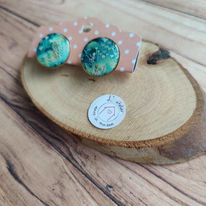 Les  clips ronds tons vert et or, boucles d'oreilles avec ou sans perçage