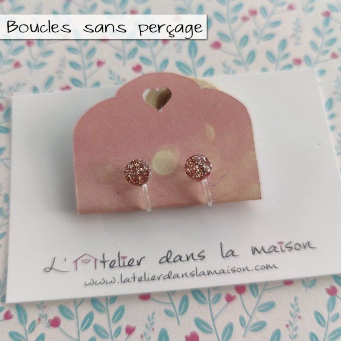 Boucles d'oreilles sans perçage ronde à paillette
