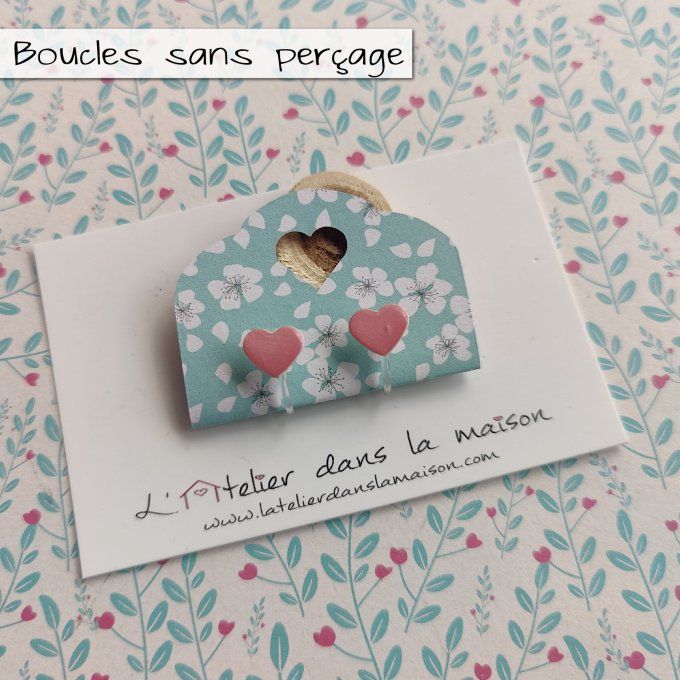 Boucles d'oreilles sans perçage coeur rose petit défaut