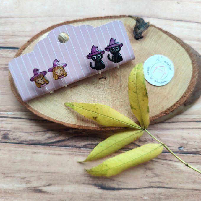 boucles sans perçage sorcière ou chat noir