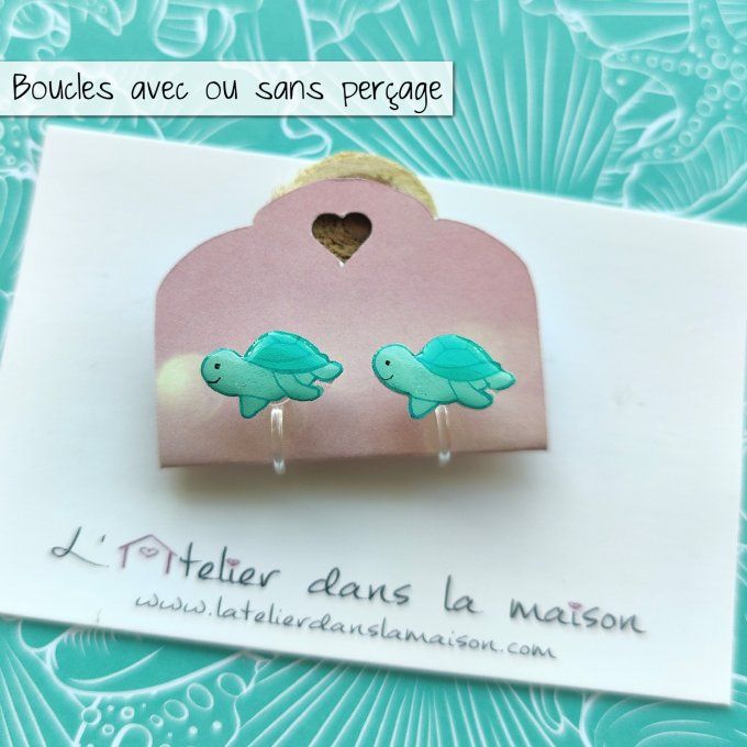 Boucles d'oreilles sans perçage tortues turquoises