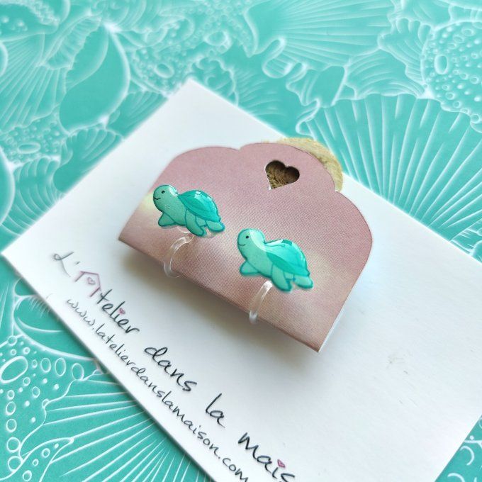Boucles d'oreilles sans perçage tortues turquoises