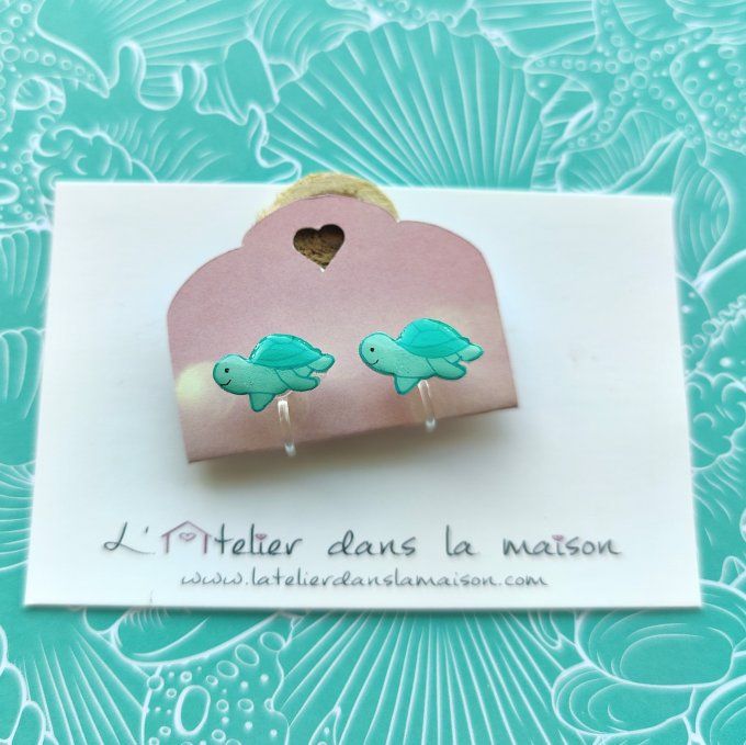 Boucles d'oreilles sans perçage tortues turquoises