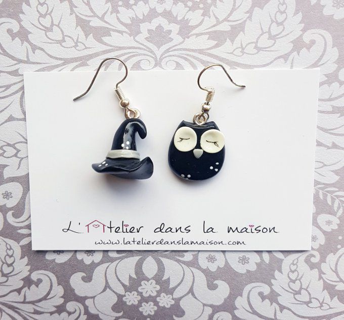 boucles hibou et chapeau de sorcière