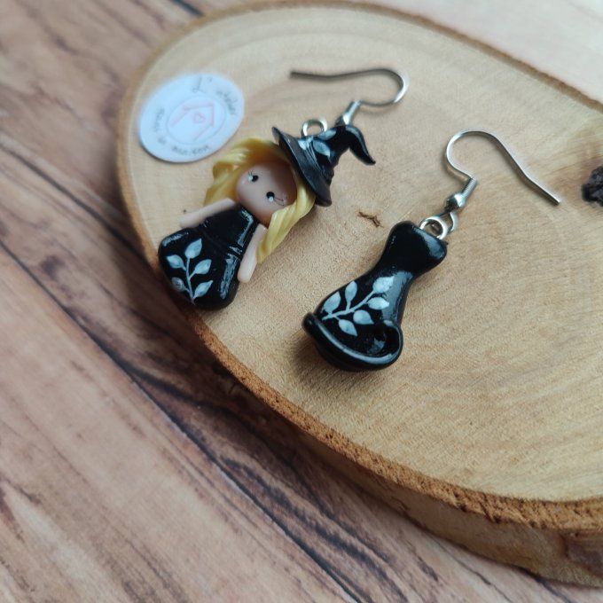 Boucles d'oreilles sorcière et chat noir