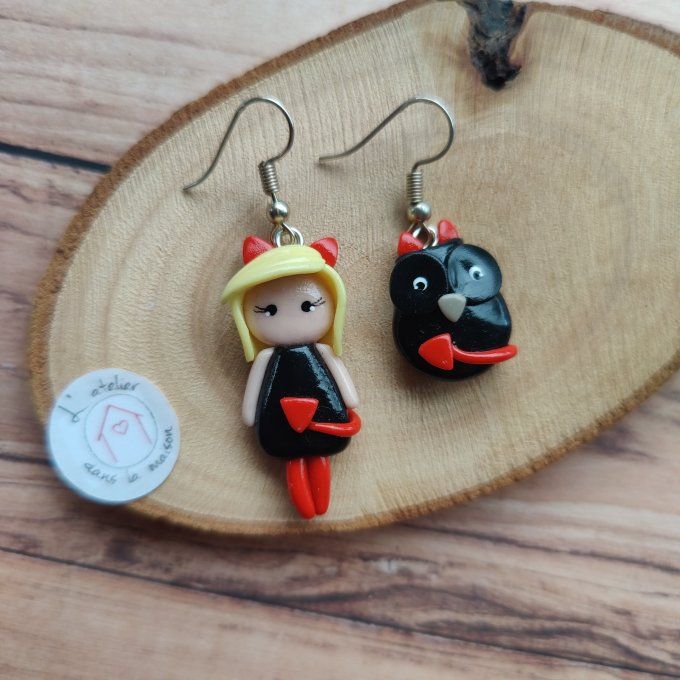 Boucles d'oreilles diablesse et hibou