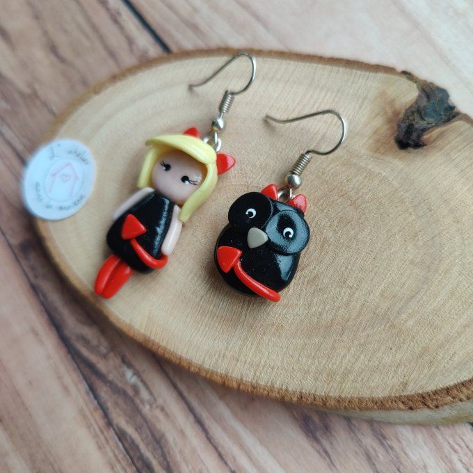 Boucles d'oreilles diablesse et hibou