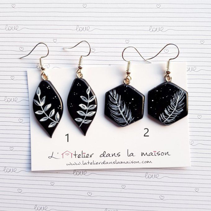 boucles d'oreilles noires aquarelle