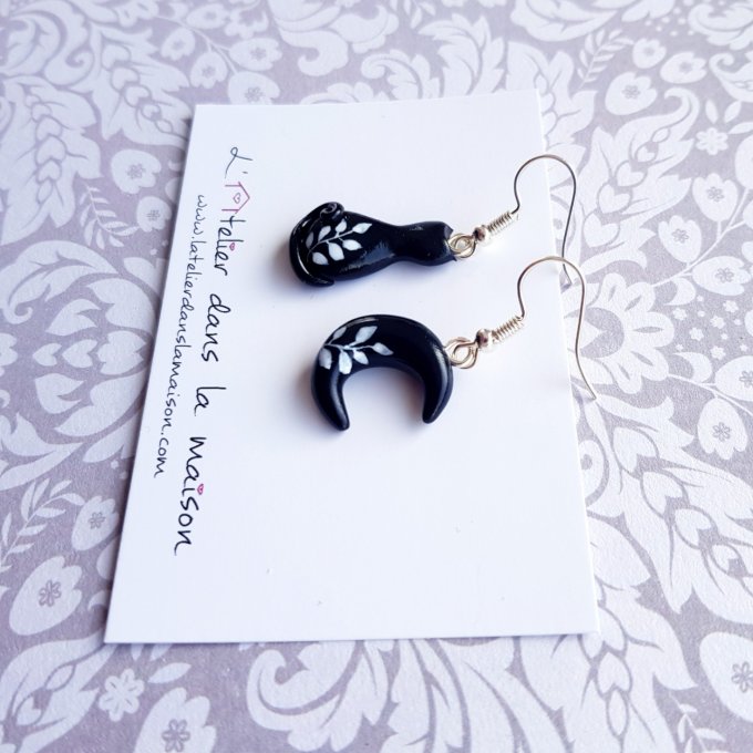 Boucles d'oreilles chat et lune