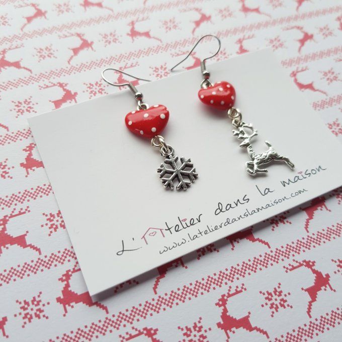 Boucles d'oreilles coeur flocon