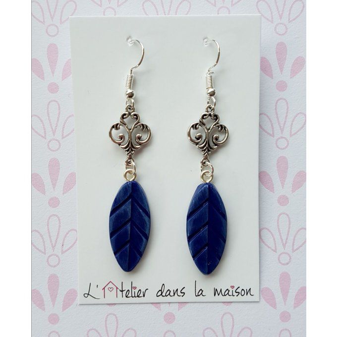 boucles plumes bleu nuit