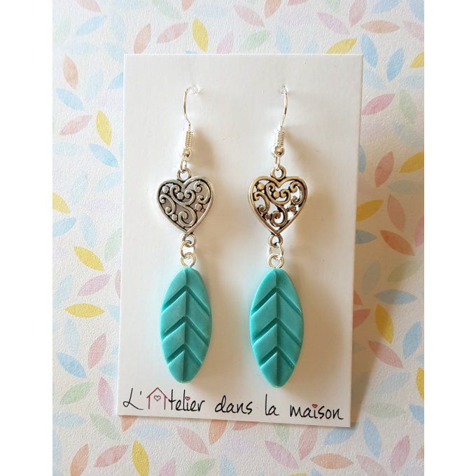 boucles plumes turquoises