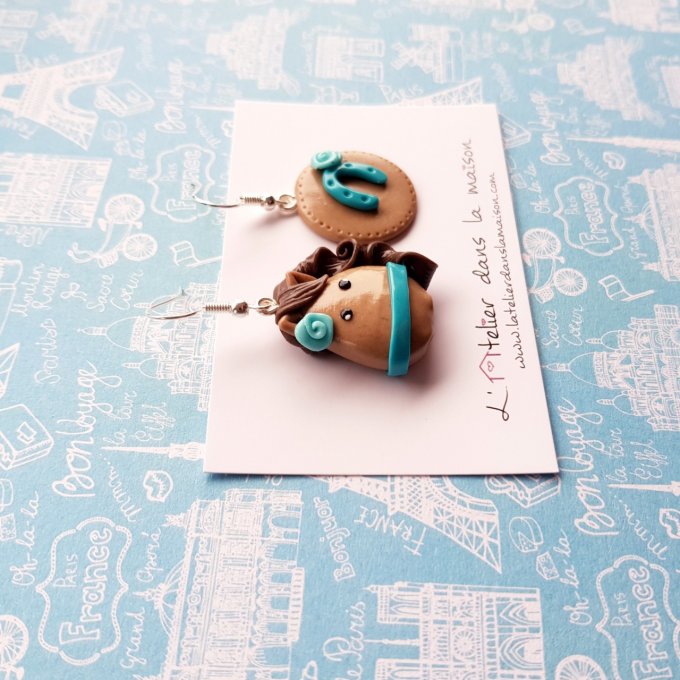 Boucles d'oreilles cheval et fer turquoise